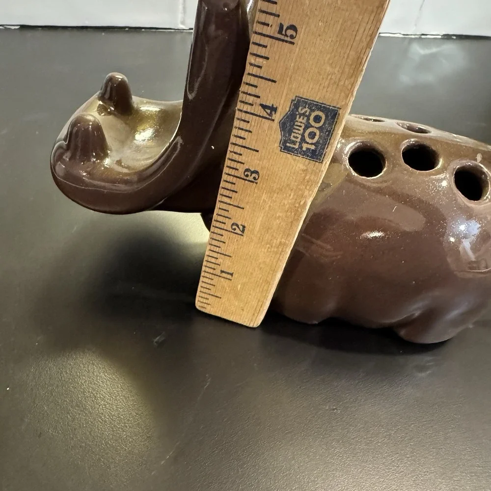 Vintage‎ Brown Ceramic Hippo Soap Toothbrush pen card Holder Animal Bathroom